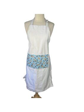 Dog Themed Apron Cooking Kitchen White Blue Pocket